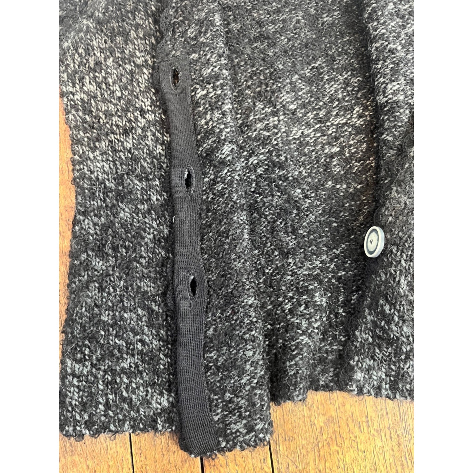 Kuna Baby Alpaca Wool Fringe Sleeve Cardigan M Nwt Y2k Marled Button Black Grey — image 6 of 8